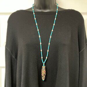 Indonesia Handmade Pendant Necklace Turquoise with white & golden spacers